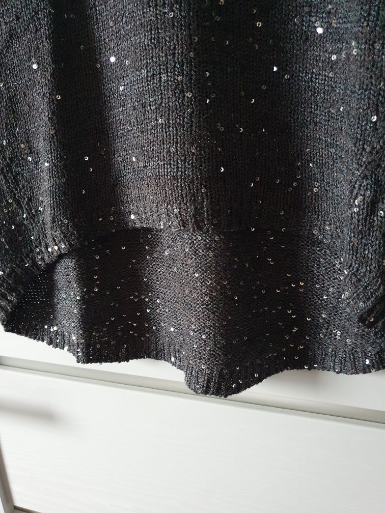 Sweter bluzka damska grafitowa z cekinami Zara Knit M
