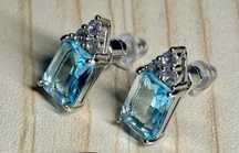 Brincos com safira e zircónias marca Cisy Jewelry