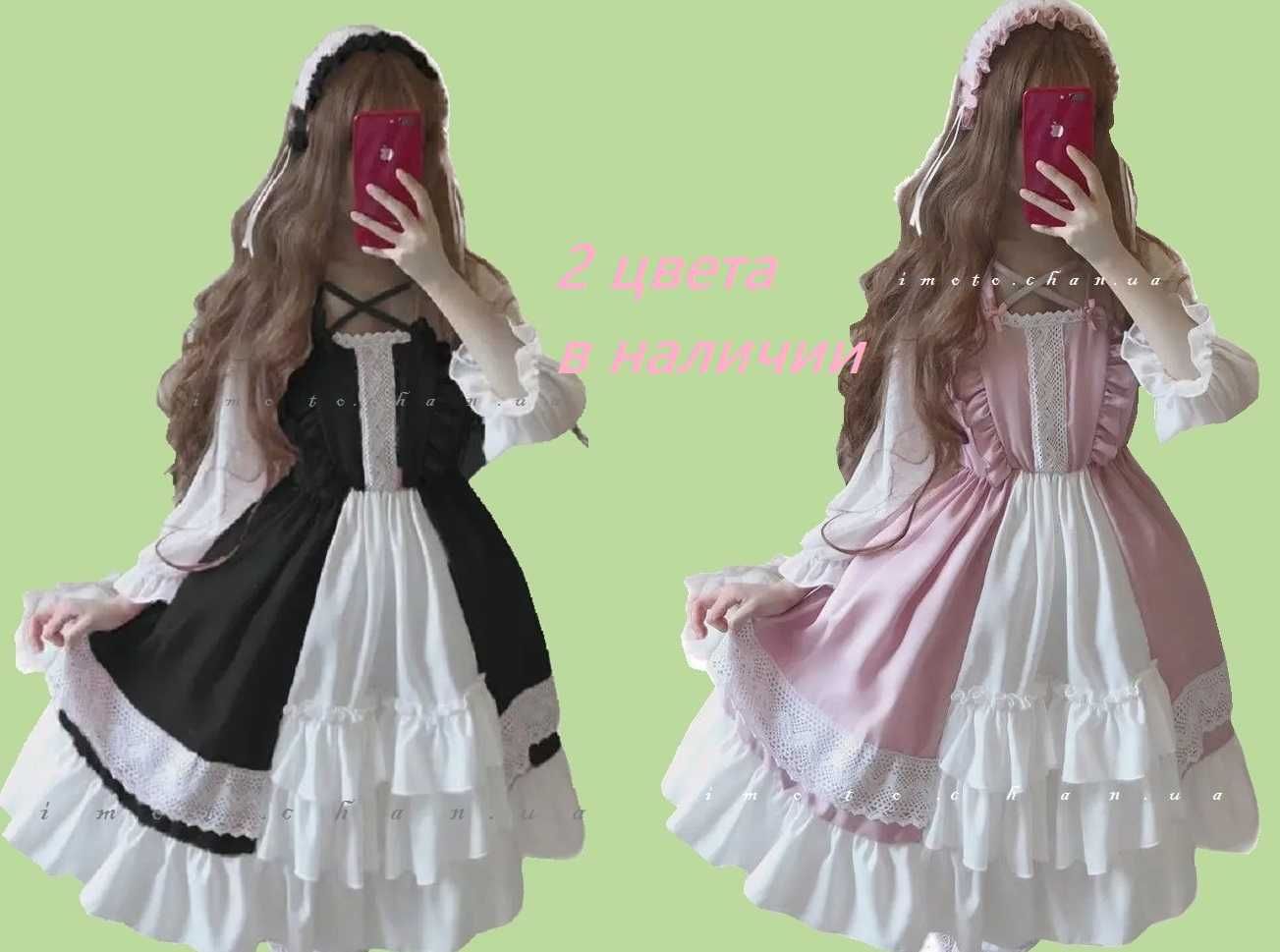 Японское платье милое принцесса лолита черное розовое косплей аниме