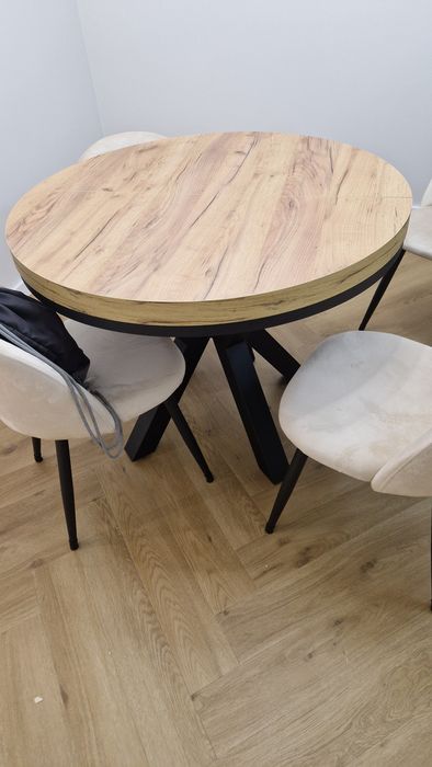 Stół drewniany okrągły, dąb craft złoty