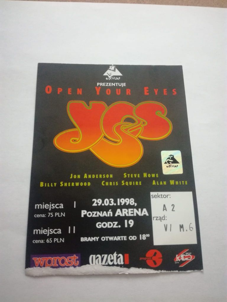 YES archiwalny bilet koncert 1998 książeczka o zespole rock brytyjski