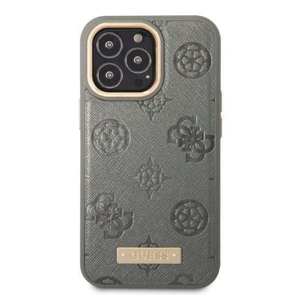 Etui Guess Peony Logo Plate do iPhone 13 Pro / 13 6,1", Szary-Grey