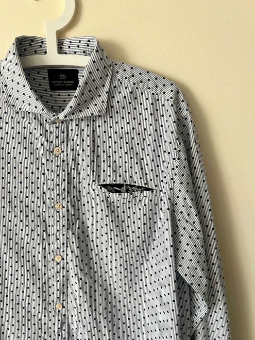 Scotch&Soda elegancka oryginalna koszula męska prążki groszki L