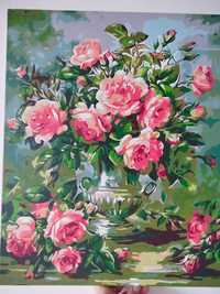 Obraz wazon z różami kwiatami Kayet po numerkach pomalowany 40x50cm