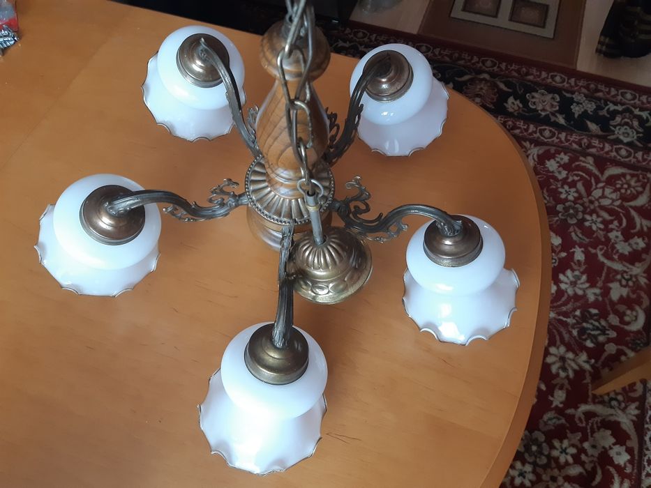 Żyrandol pięcioramienny mosiądz