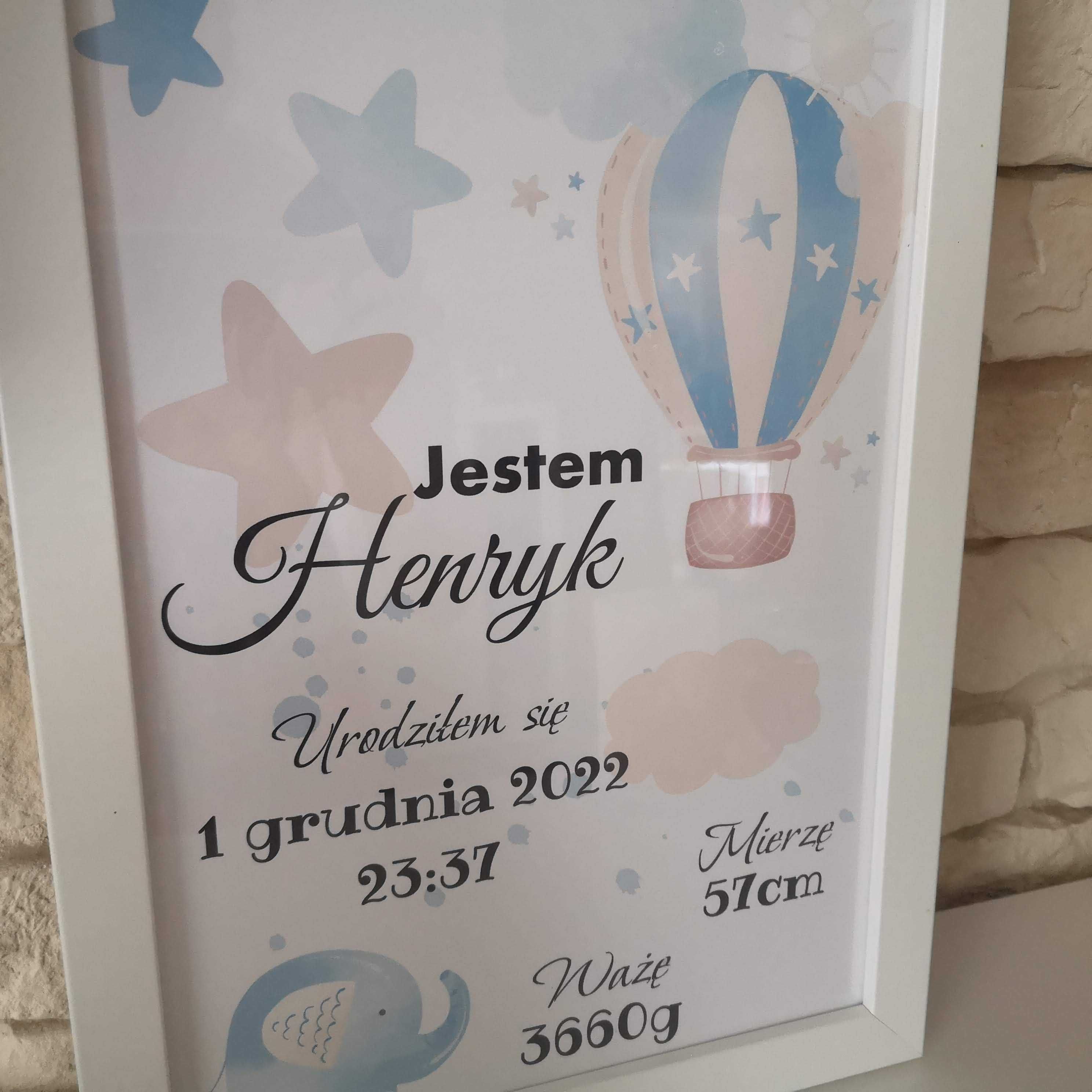Metryczka w ramce prezent chrzest