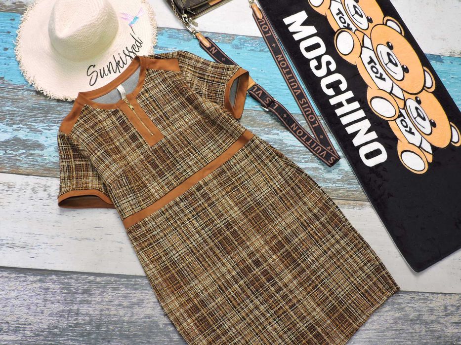 Body Flirt Sukienka krateczka brąz wstawki zamsz 38/40