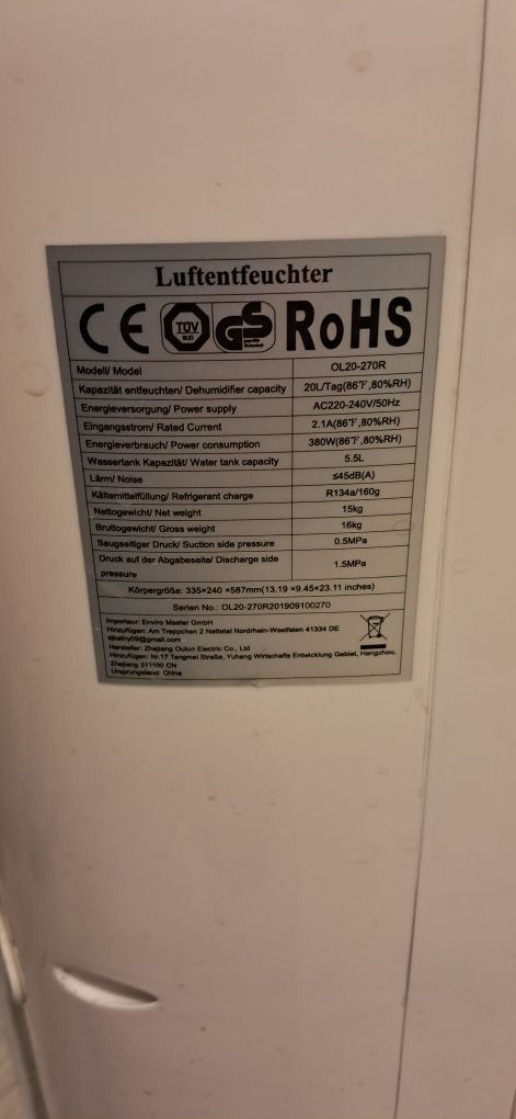 Osuszacz powietrza oczyszczacz Luko uszkodzony