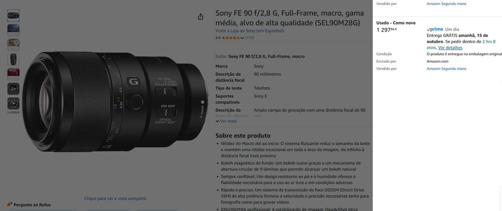 Objetiva lente Sony 90mm Macro
