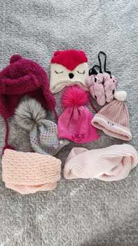 Jesienno-zimowe czapki dla dziewczynki r.86-122+kominy