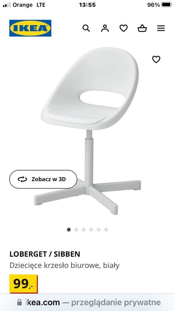 Dzieciece krzeslo biurowe Ikea