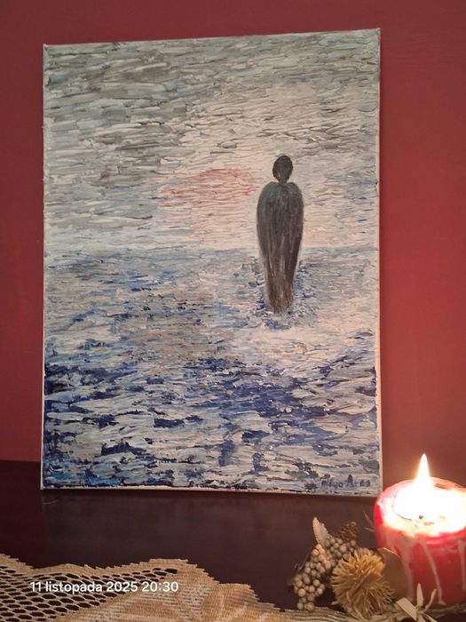 Obraz. ,, Między niebem a wodą"- oryginalny obraz akrylowy, impast.