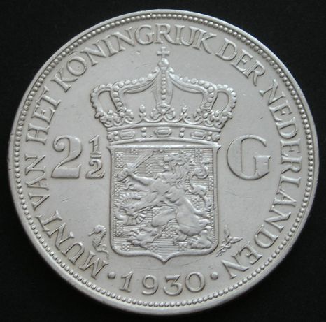 Holandia 2 1/2 guldena 1930 - królowa Wilhelmina - srebro