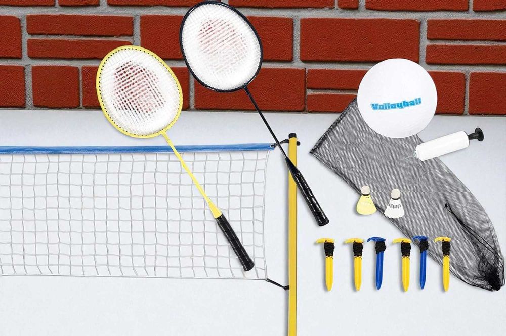 NOWY Zestaw Siatkówka i Badminton 7w1 Rakietki Lotki Piłka Pompka
