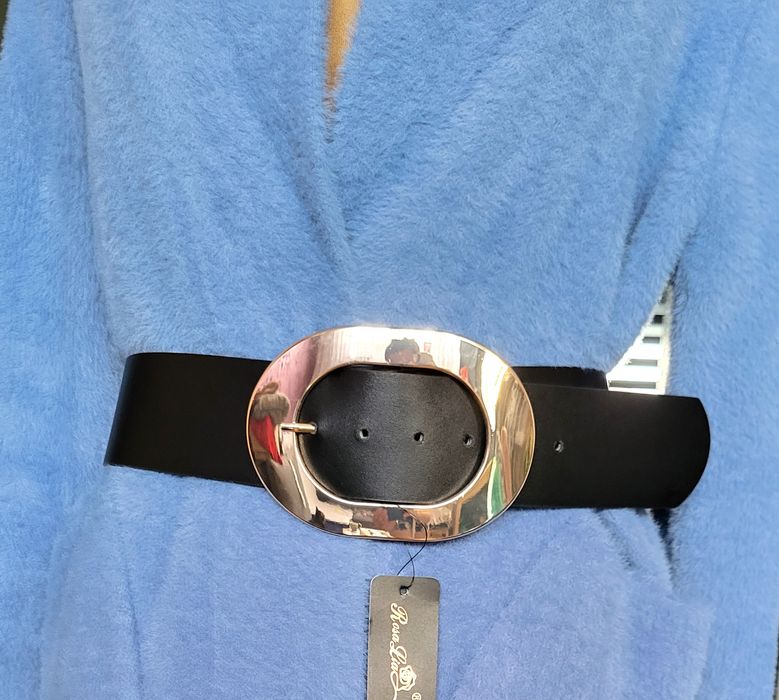 Pasek damski czarny szeroki skórzany z dużą klamrą