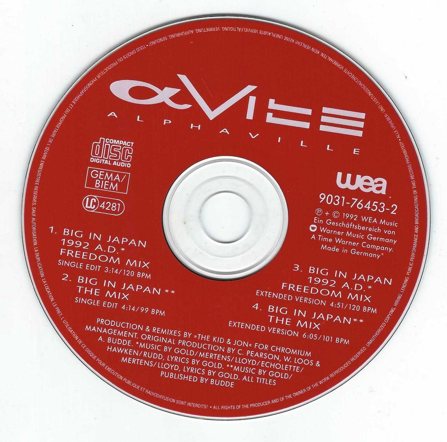 Maxi CD Alphaville - Big In Japan 1992 A.D. (1992) (WEA)