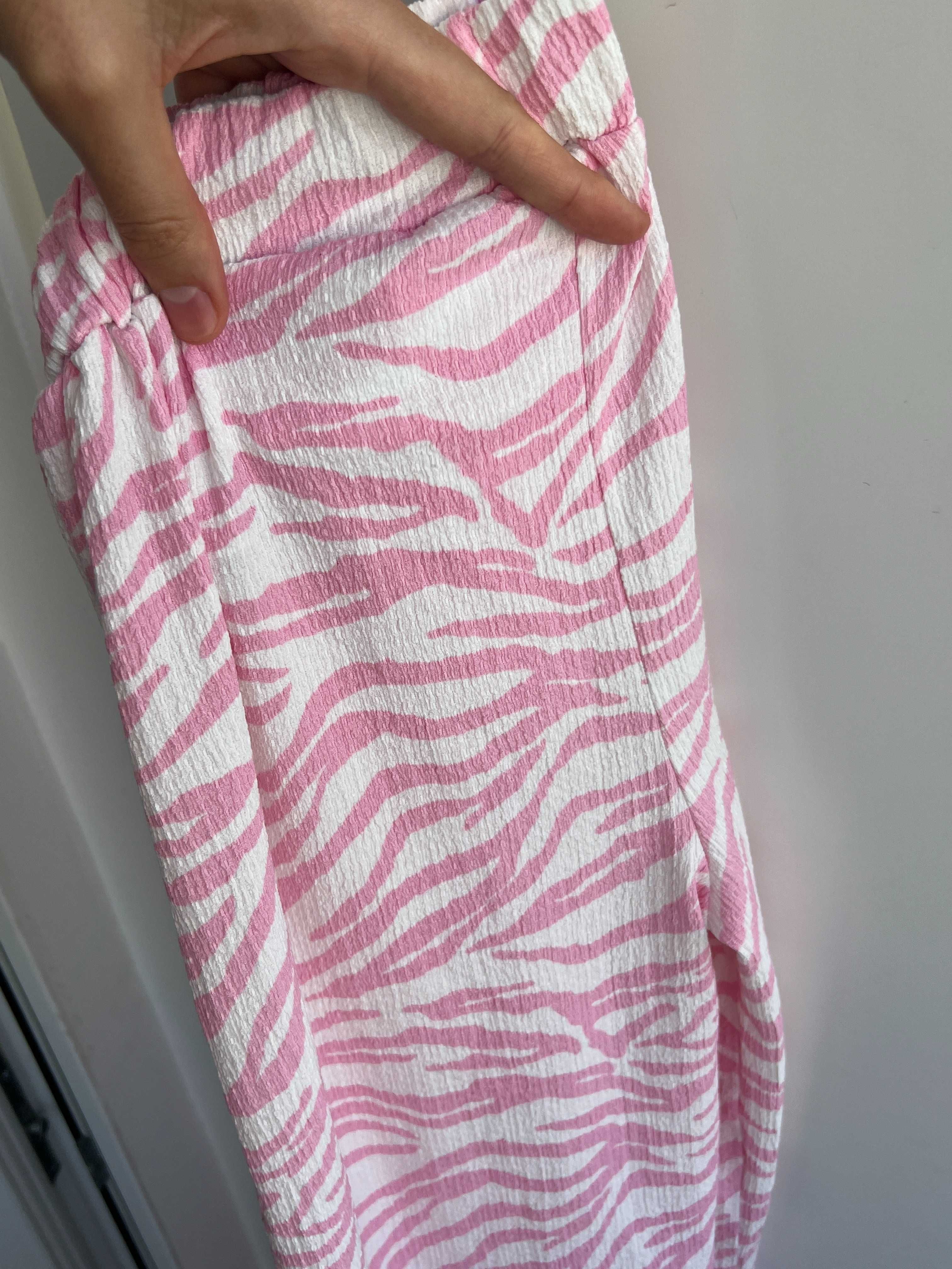 ZARA Kids Calças Largas com Estampa de Zebra Rosa – 9 Anos (134 cm)