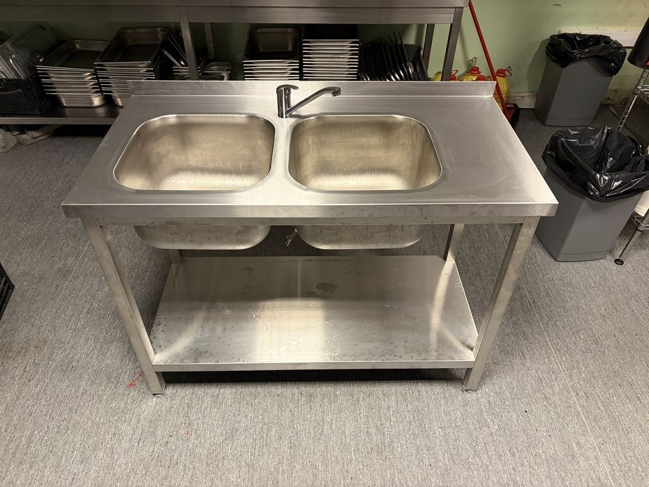 Zlew dwukomorowy gastronomiczny z nierdzewki 120 cm 60 cm z półką nowy