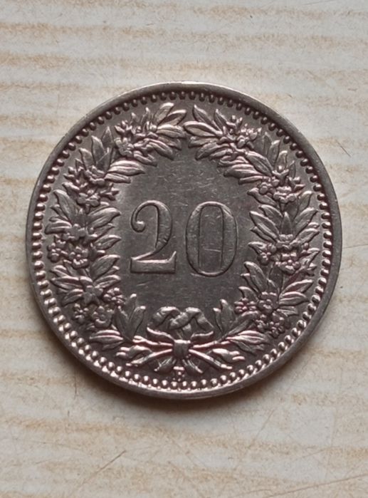 Монета Швейцарская 20 раппен(1934г)