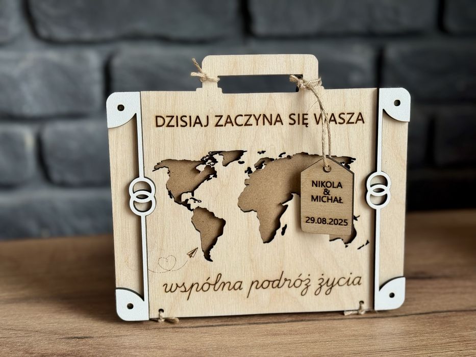 Życzenia kartka prezent teczka torba ślub wesele drewniana 3D