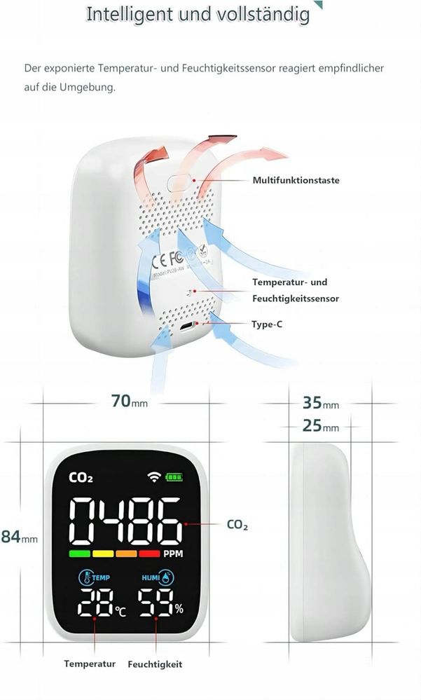 Miernik jakości powietrza w pomieszczeniach, miernik CO2 WiFi