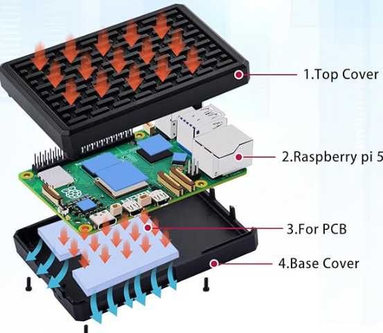 Raspberry Pi 5 aluminiowa obudowa z pasywnym chłodzeniem do 4 GB/8 GB