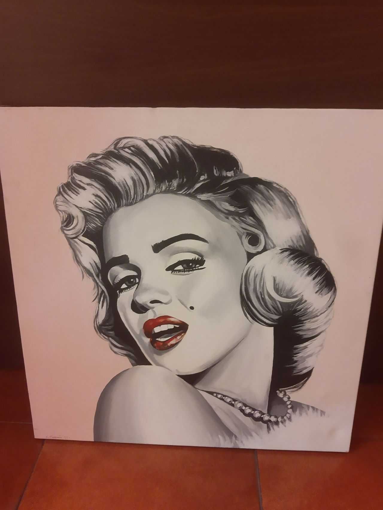 Obraz olejny na płótnie Marilyn Monroe tło różowe malarz 50cmx50cm