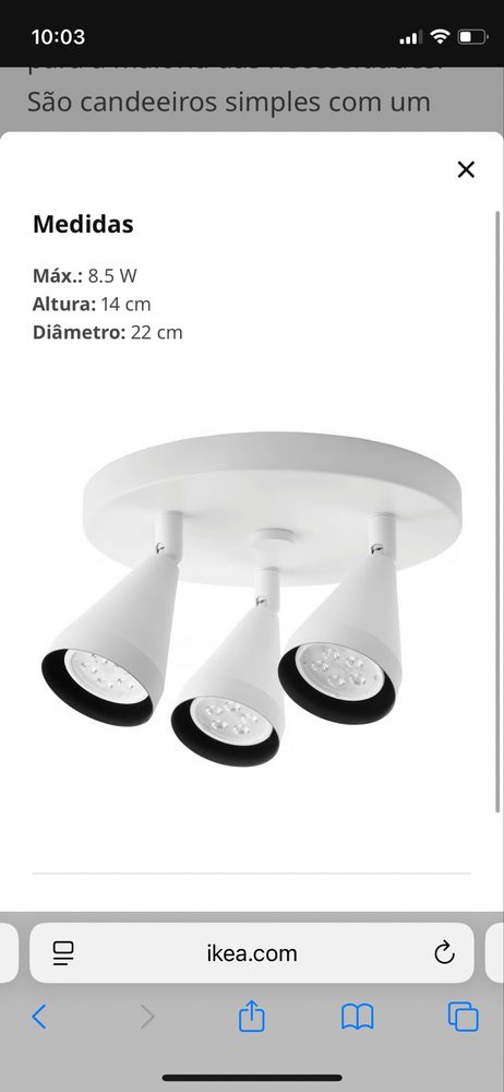 Projetor p/teto c/3 focos, branco