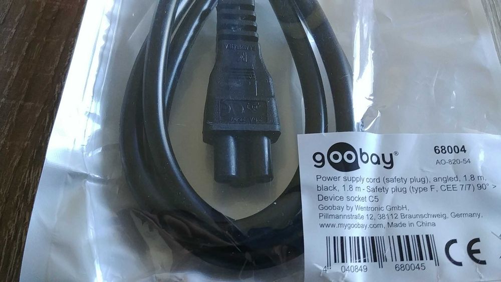 Cabo alimentação computador portátil 1.8m Goobay 68004 NOVO