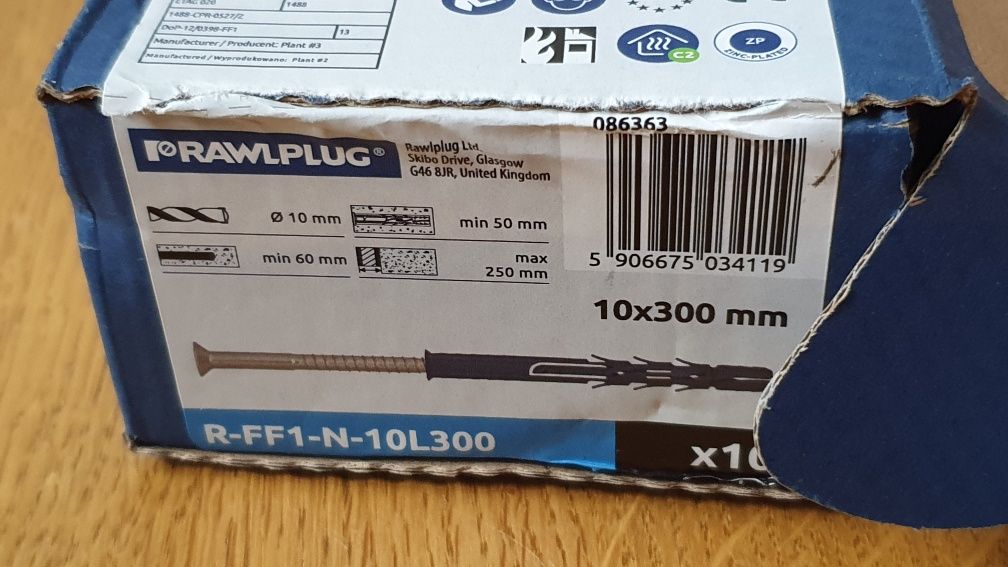 Rawlplug Kołek Ramowy montażowy FF1 stożkowy 10x300mm 10szt