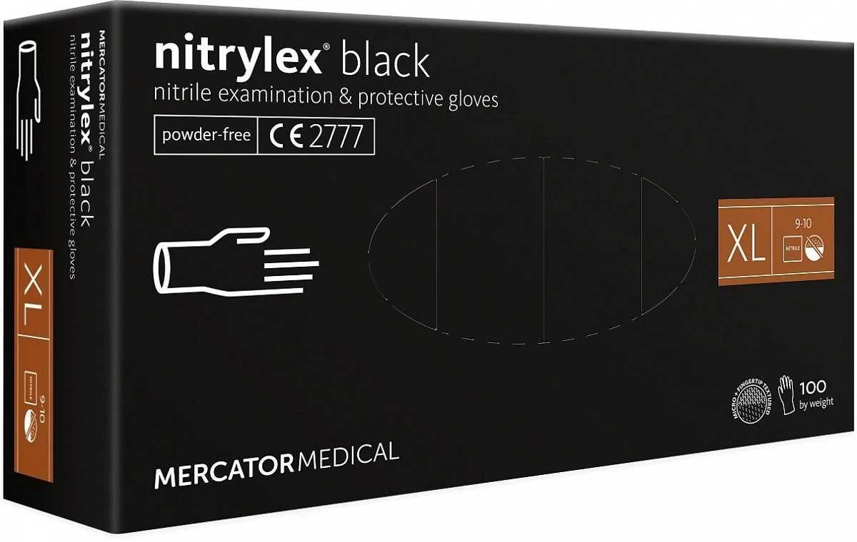 Rękawiczki Nitrylowe CZARNE MERCATOR Nitrylex BLACK XS S M L XL