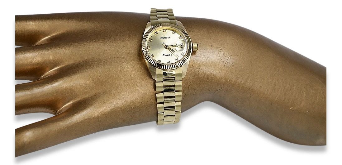 Złoty zegarek damski 14k 585 z bransoletą Geneve  lw020ydg&lbw009y