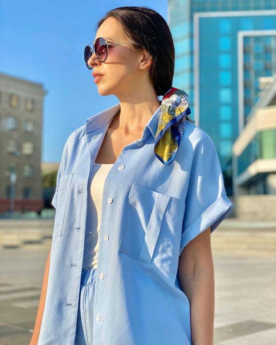 Lniany kostium "niebo"