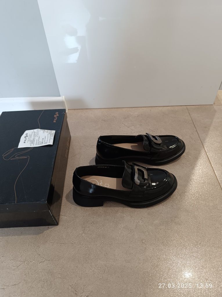 NOWE buty lordsy skórzane 37 czarne (ok.24 cm) -glebokie -filippo