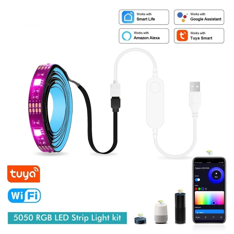 Лед стрічка usb WiFi 5м,5050 rgb led strip Tuya/светодиодная лента 5м