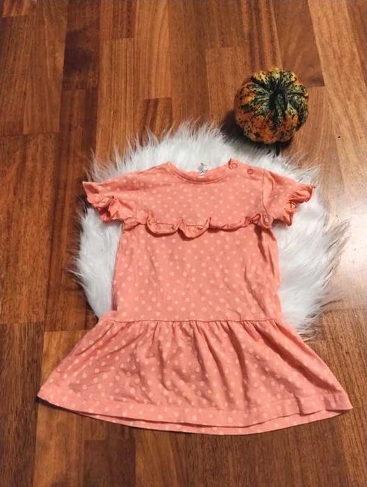 Sukienka Morelowa w Pomarańczowe Groszki Coccodrillo r. 74 (6-9 msc.)