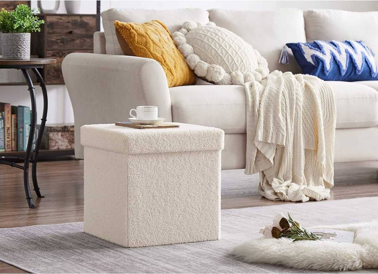 Pufa tapicerowana z miejscem do przechowywania 38×38×38 cm – beżowa