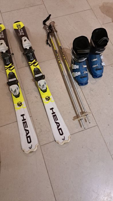 Narty dziecięce Head 107 , buty narciarskie Salomon , kijki , zestaw