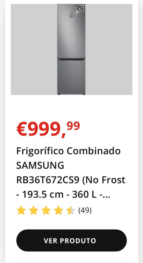 Frigorífico Samsung rb36t672cs9