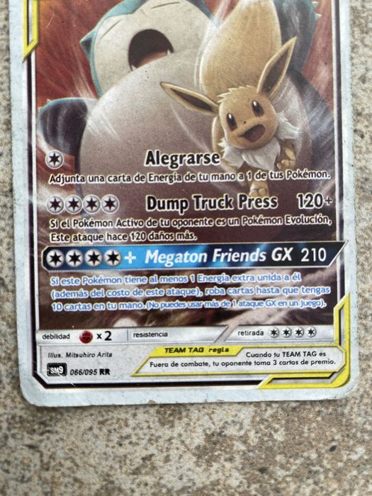 carta pokemon -evee & snorlax GX