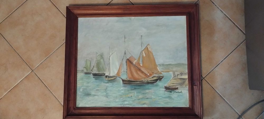 obraz olejny marynistyczny w ramie