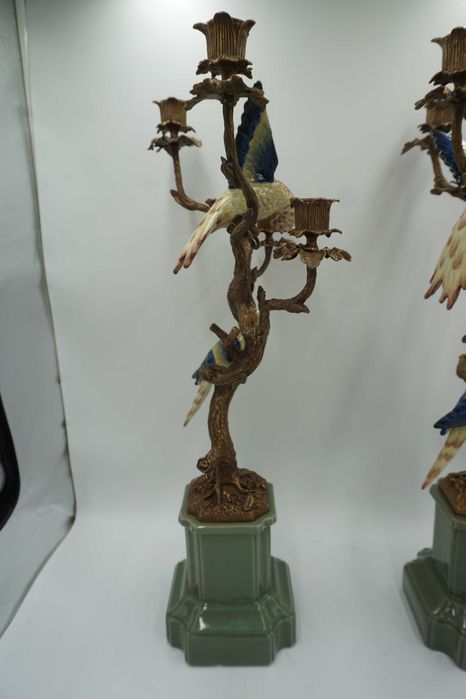 NIESAMOWITA para świeczników ptaszki porcelana brąz