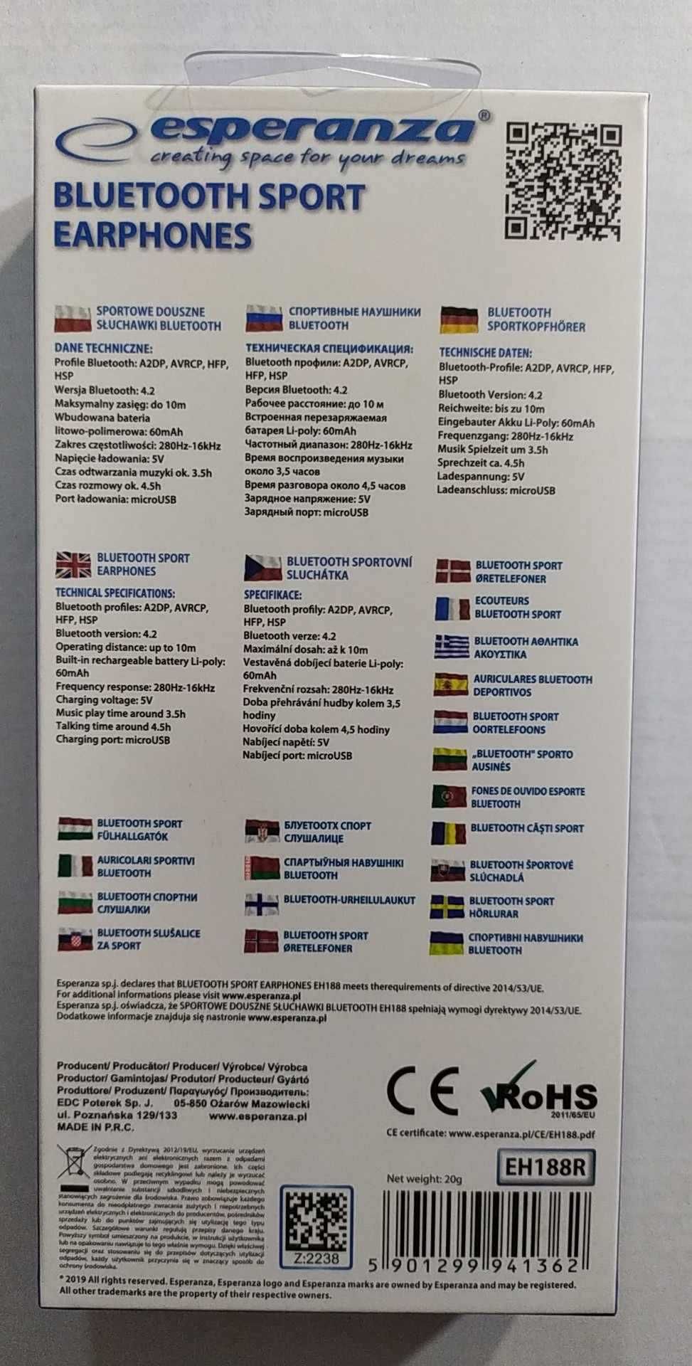 Słuchawki Bezprzewodowe Bluetooth Esperanza EH188R