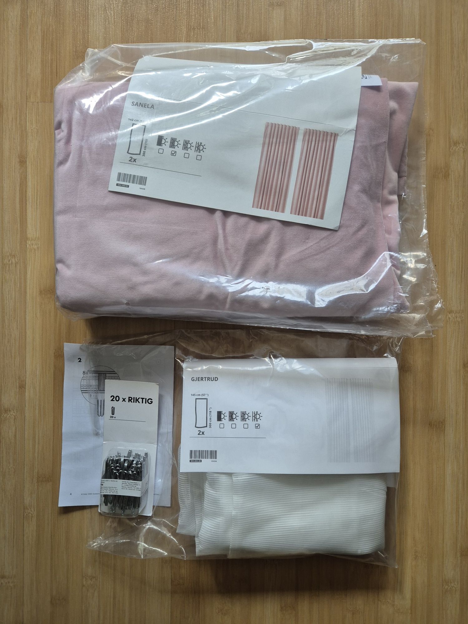 Komplet 1 zasłona + 1 firanka + haczyki IKEA