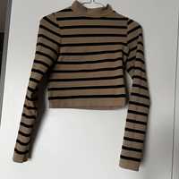 bluzka crop top na długi rękaw sweterek w paski stradivarius