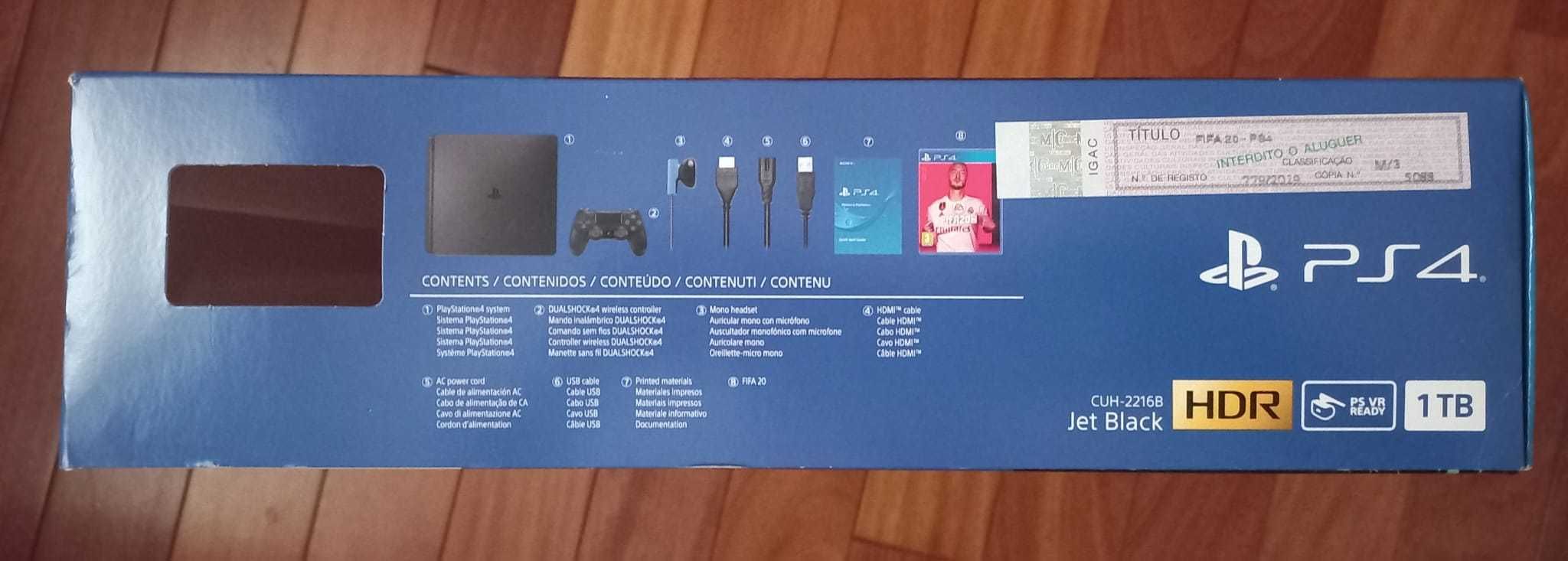 PlayStation 4 Slim 1000GB - Preto + FIFA 20 + Comando EXCELENTE!!