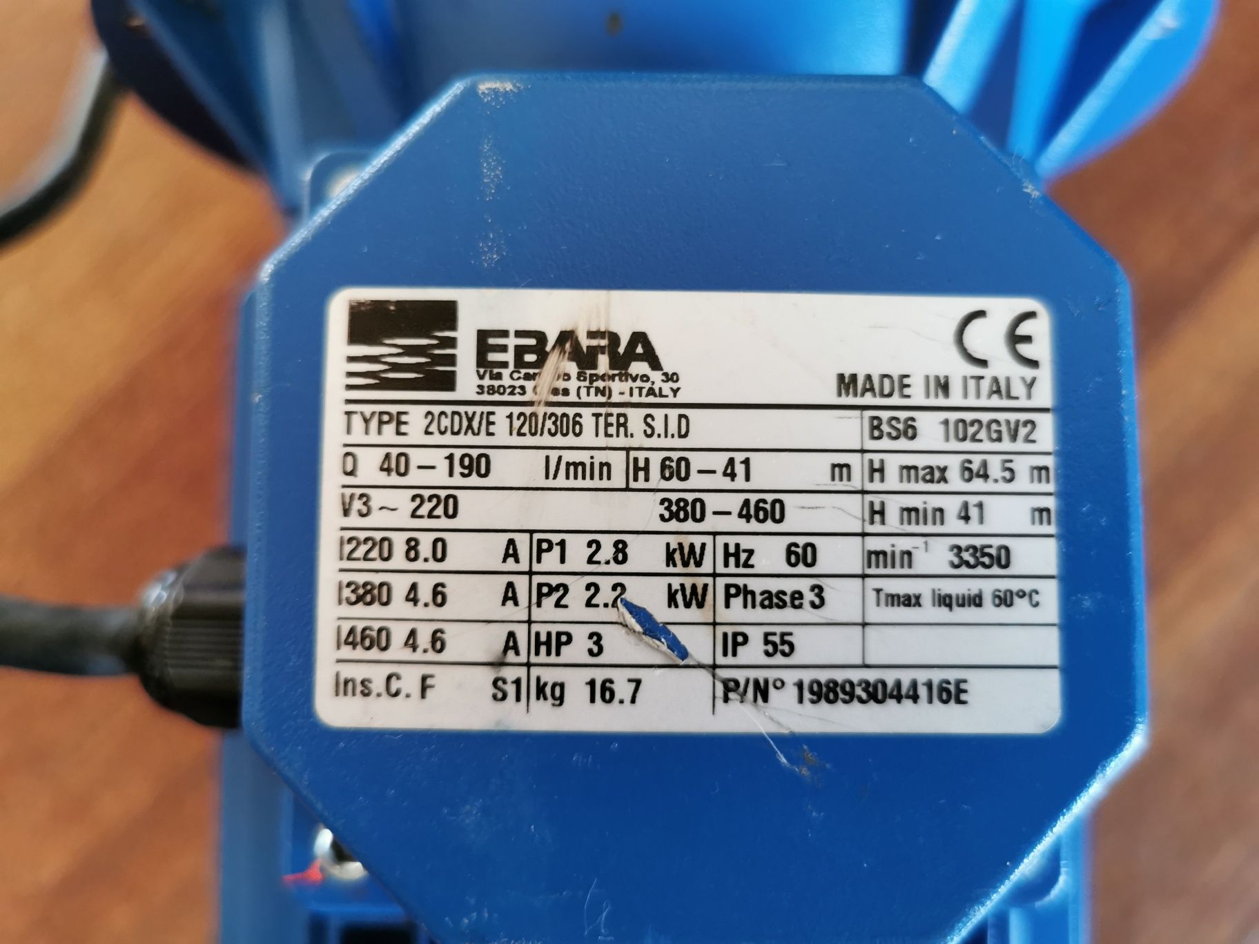 Pompa Ebara 2CDX/E 120/306