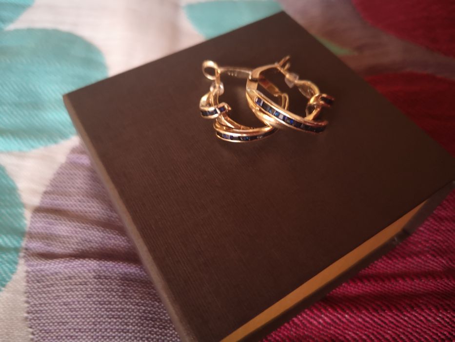 Серёжки-кольца золото ювелирный завод сапфир