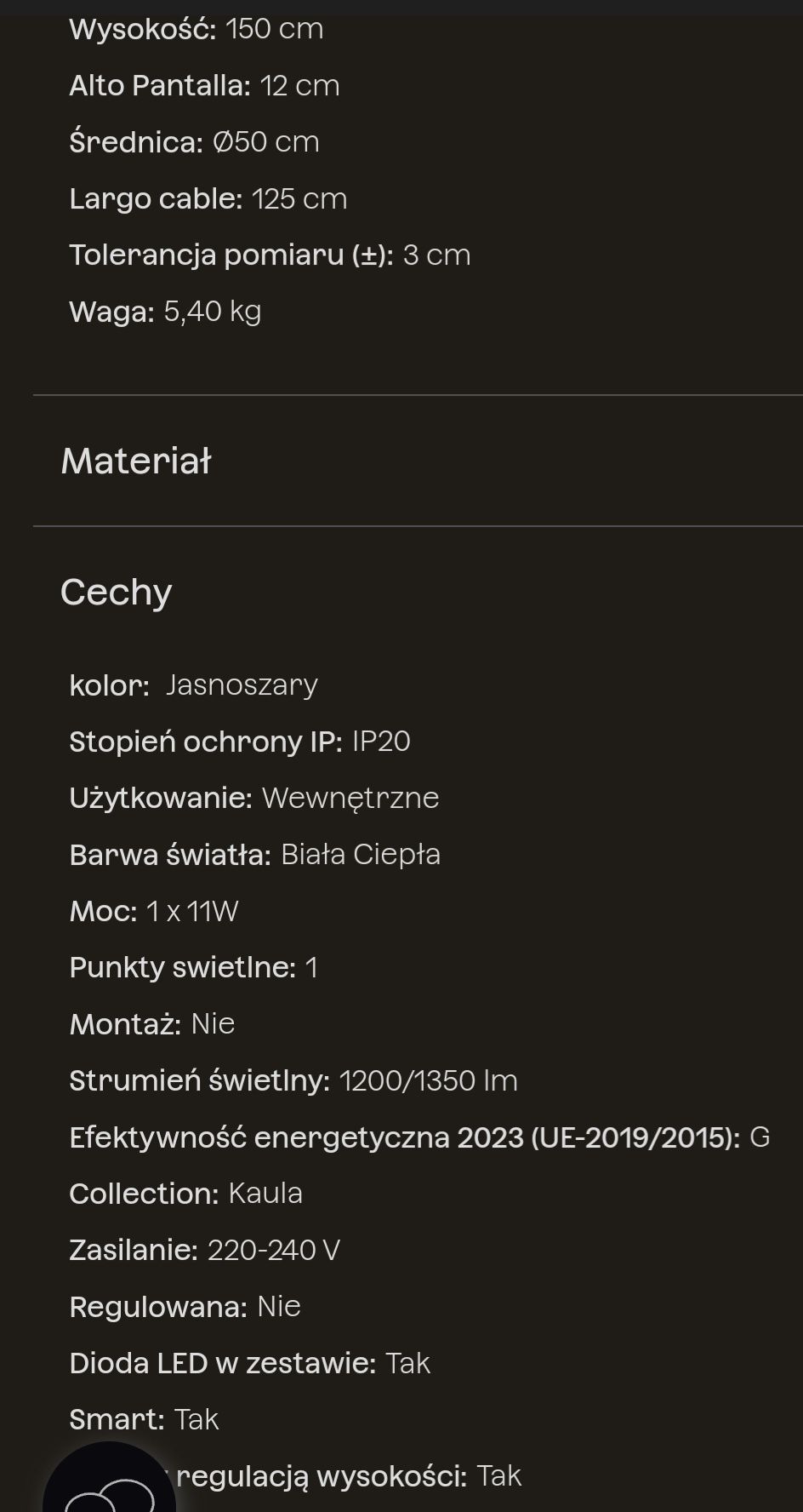 Lampa cementowa szara sufitowa LED 50cm Sklum