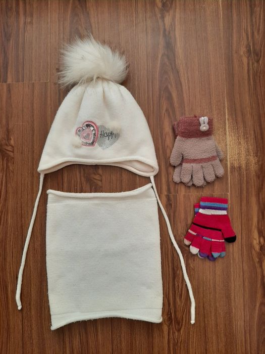 Шапка та хомут для дівчинки 3-6 років. Зимова шапка 104-110